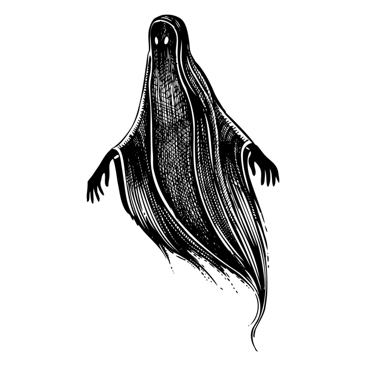 Ghost sketch. Gothic tattoo design. Halloween hand-drawn vector illustration. Black spirit drawing. NOT AI generated